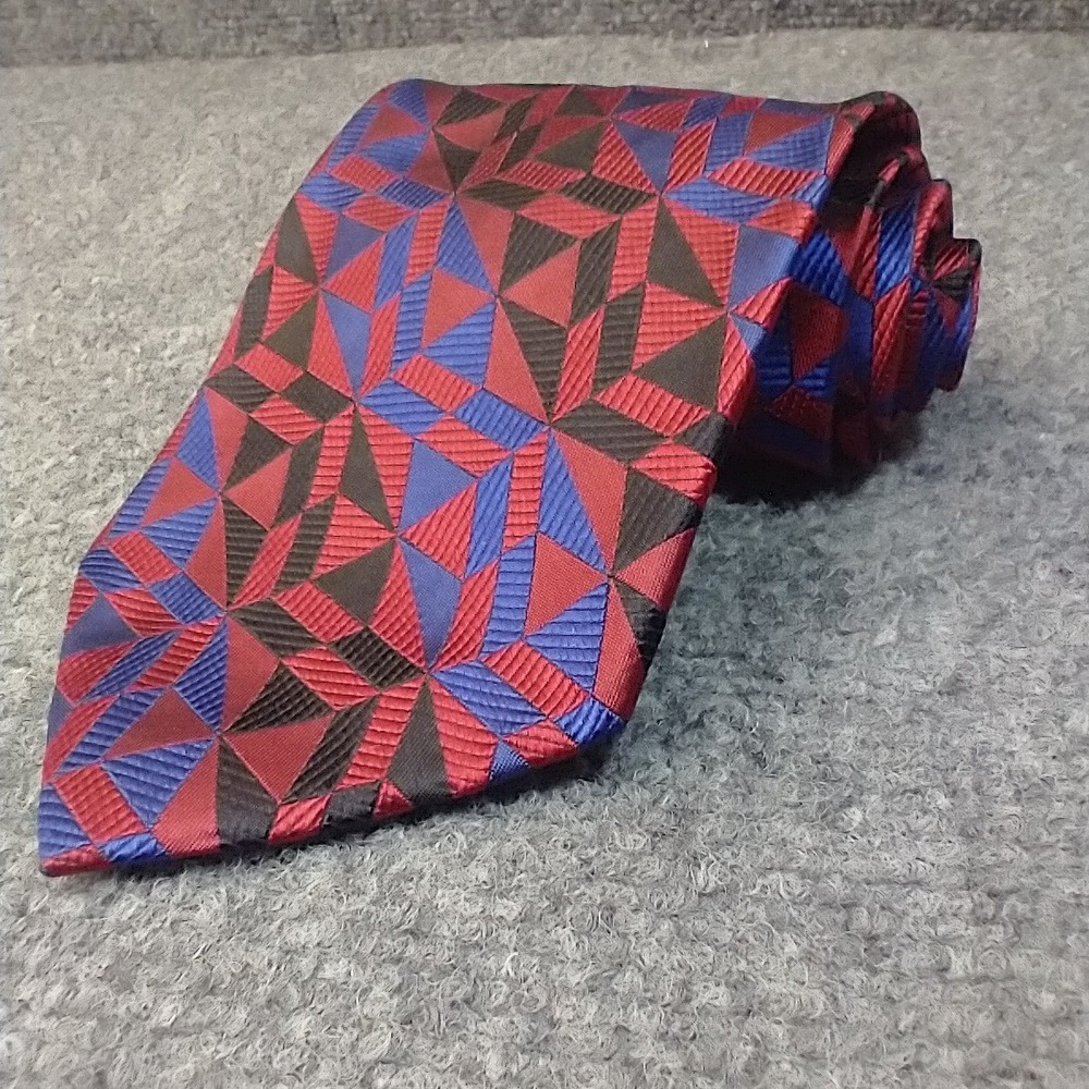 Daniel Craig Mens Silk Tie Red Blue Geometric Repp Mosaic Handmade Italy Necktie